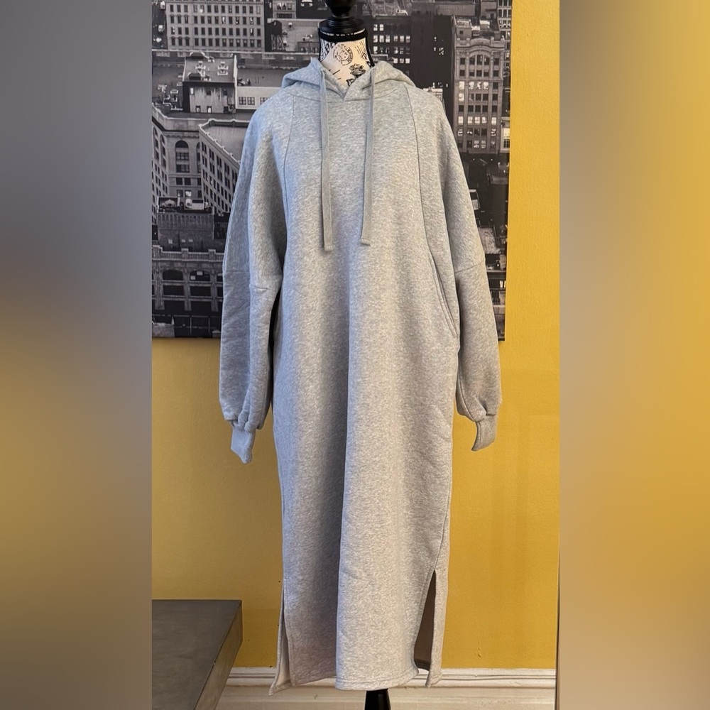 Grey Hooded Sweatshirt Dress